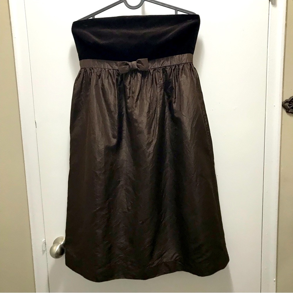 J Crew brown velvet top bridesmaid cocktail strapless sleeveless dress 6